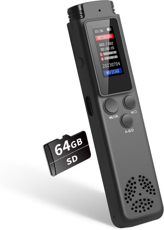 SY64GB Digital Voice Recorder Voice Activated Recorder for Lectures Meetings, Audio Recorder with Playback, Password, Variable Speed, Tape Recorder USB Charge, MP3